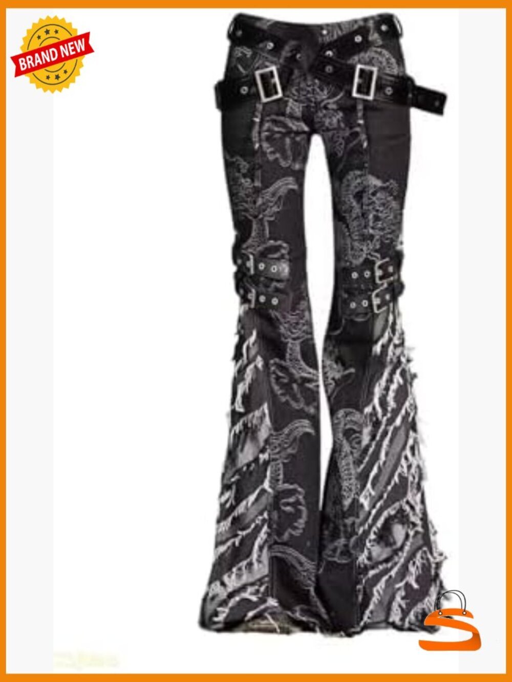 Y2K Grunge Flare Leg Jeans with Tassel & Horn Accents, Belt Included